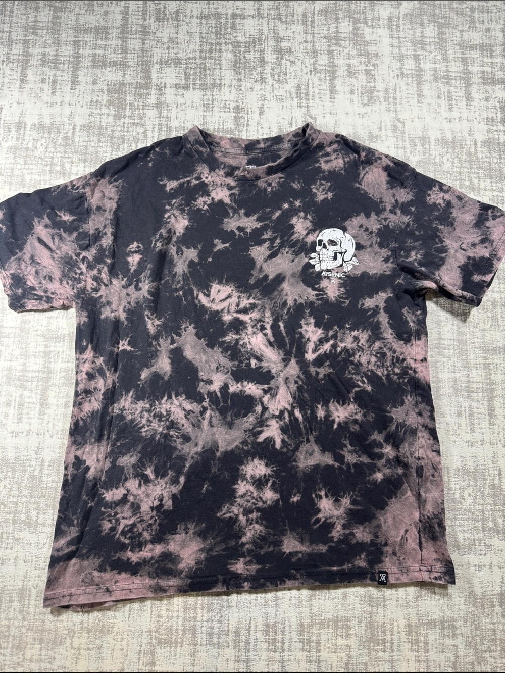 Arsenic Tie-Dye Skull Short Sleeve Tee - Black & Pink 26X20 PTP